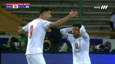 گل اول ایران به ازبکستان توسط مهدی طارمی