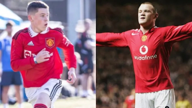 «کای» ۱۵ ساله، میراث‌دار پدر؛ اولین قدم پسر وین رونی با پیراهن یونایتد + عکس