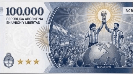 آرژانتین اسکناس ۱۰۰ هزار پزویی با تصاویر مارادونا و مسی چاپ می‌کند + عکس